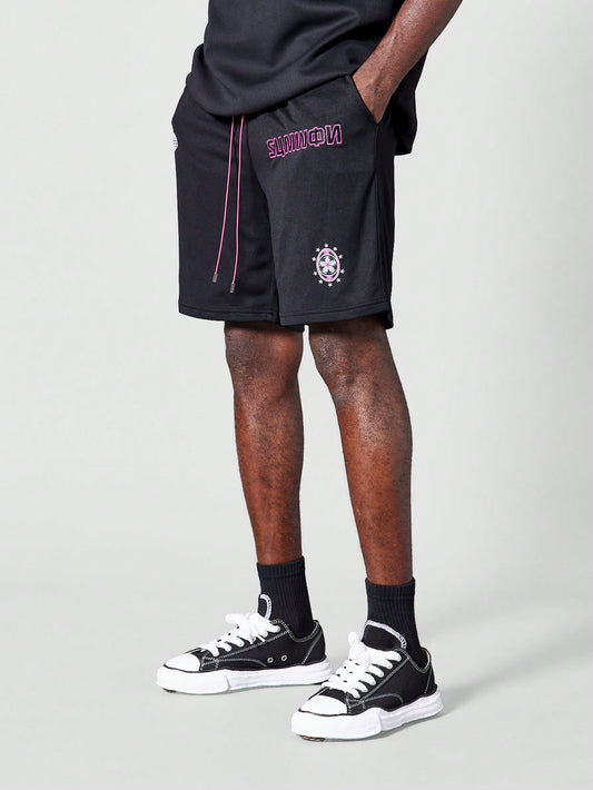 Mesh Shorts With Front Print And Badges