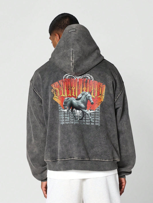 Overhead Washed Hoodie With Front And Back Print