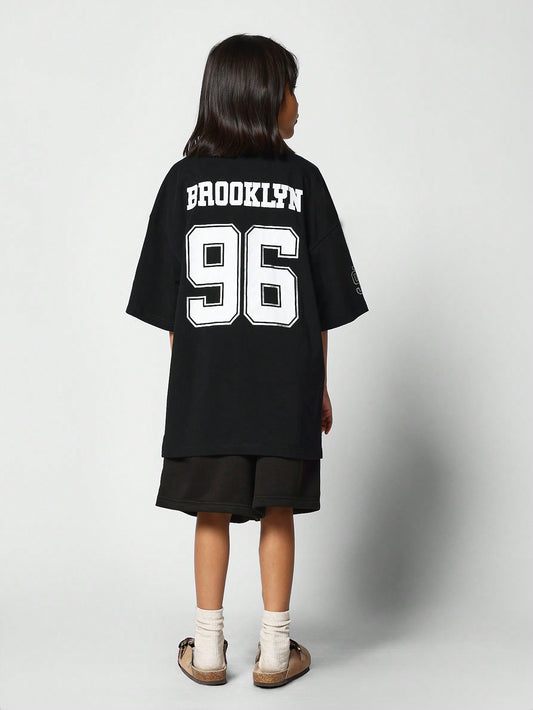 Kids Unisex Oversized Fit Tee With Print And Short 2 Piece Set