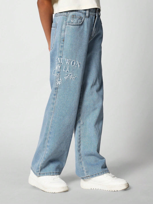 Kids Loose Fit Jean With Embroidery