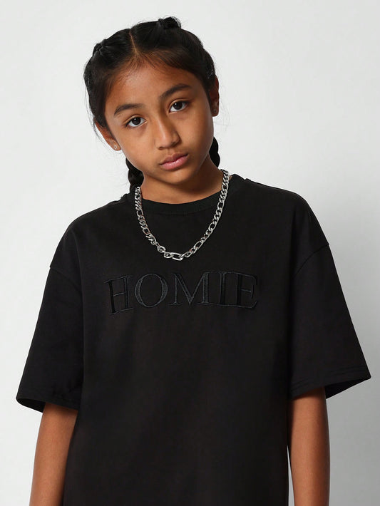 Kids Unisex Oversized Fit Tee With Front Embroidery