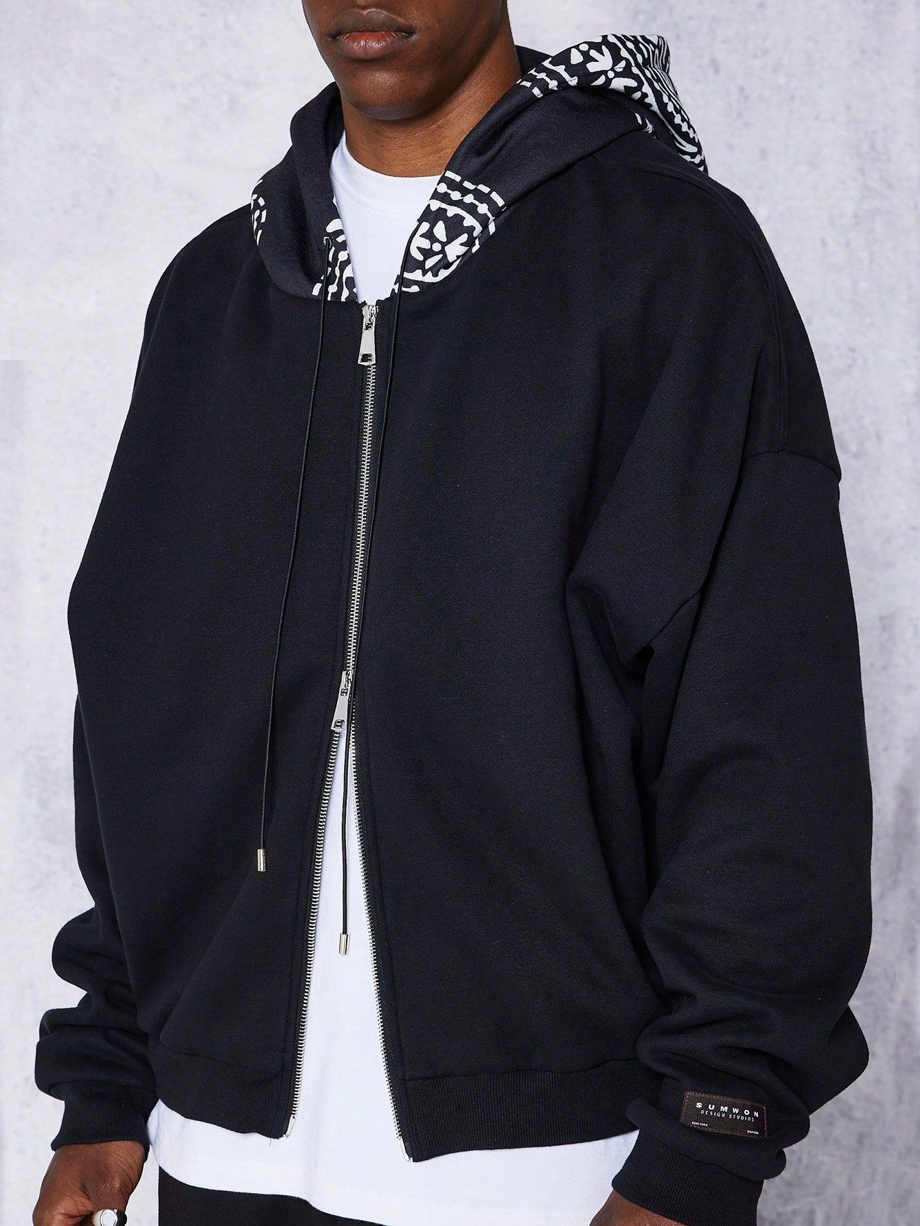 Boxy Fit Overhead Hoodie With Paisley Print Hood
