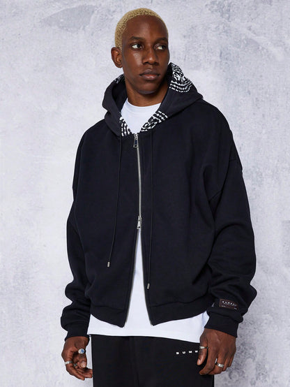 Boxy Fit Overhead Hoodie With Paisley Print Hood