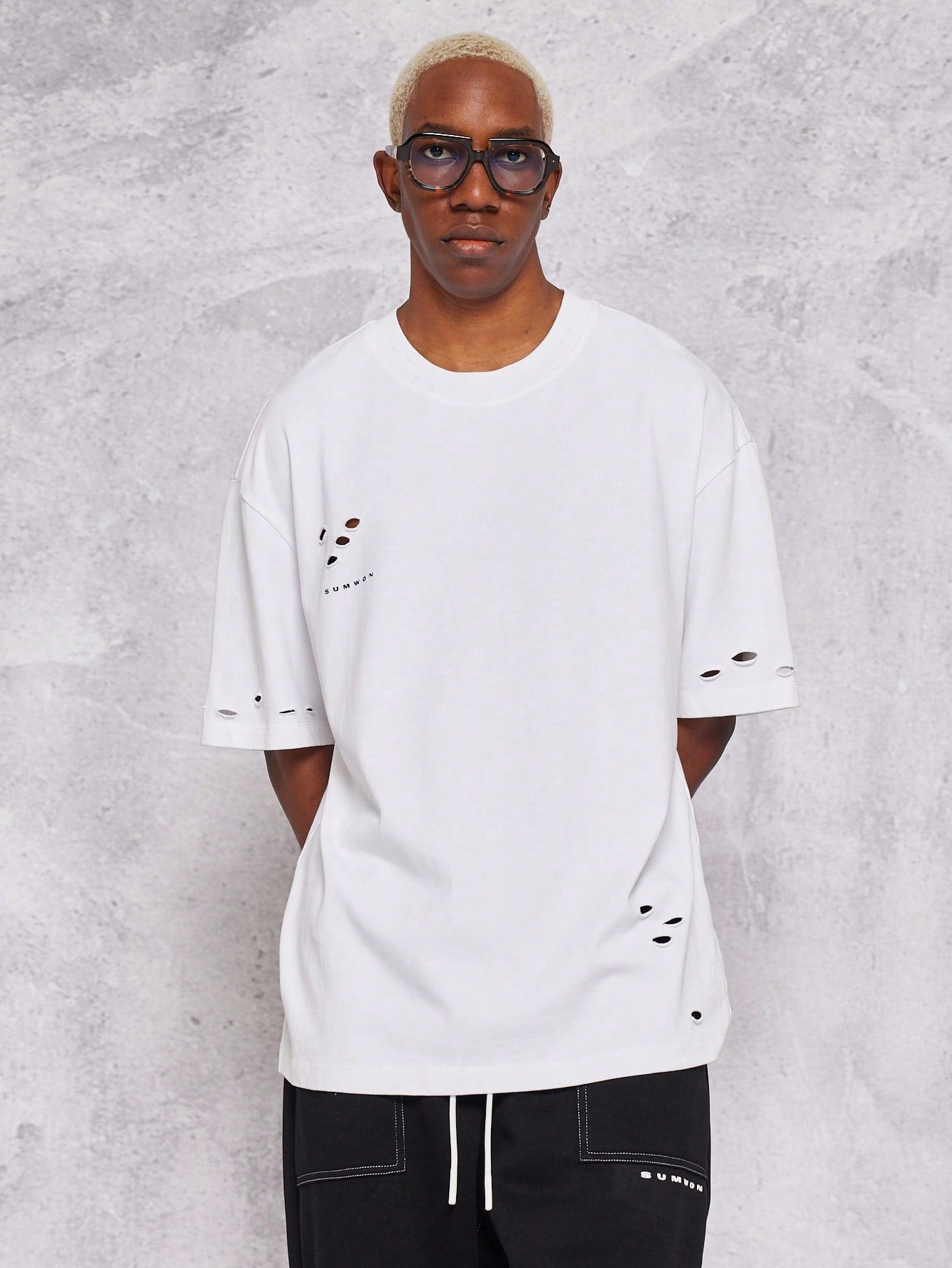 Heavyweight Oversized Tee With Distressed Holes And Print