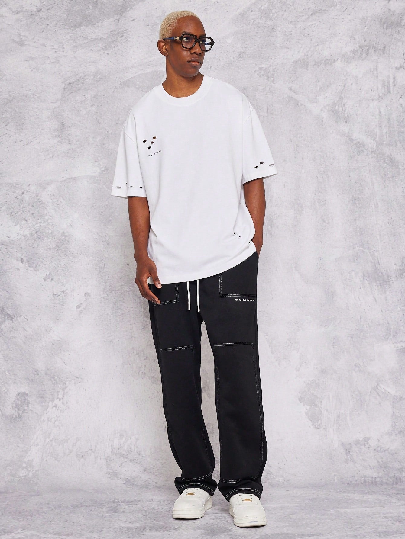 Heavyweight Oversized Tee With Distressed Holes And Print