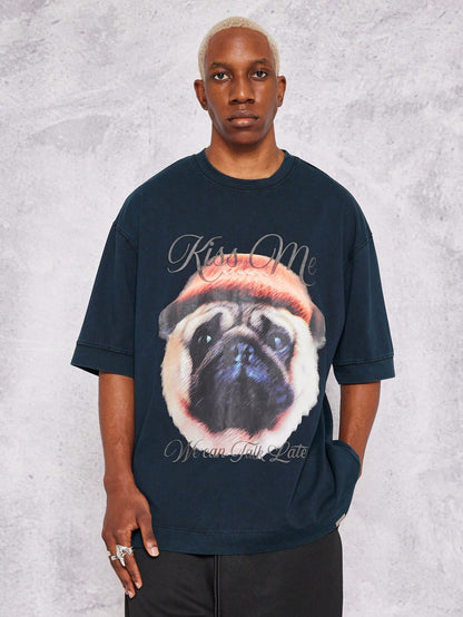 Overszied Washed Tee With Dog Print