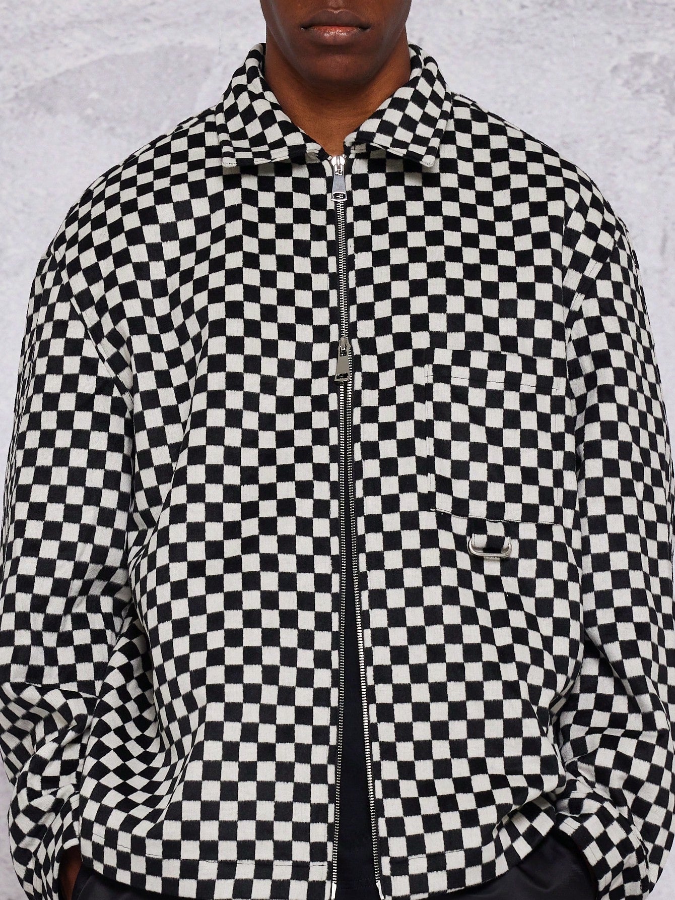 Oversized Fit Zip Through Checkerboard Jacket
