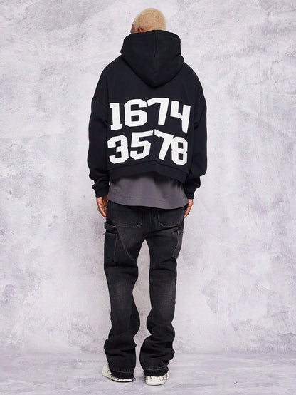 Heavyweight Boxy Hoodie With Numbers Print