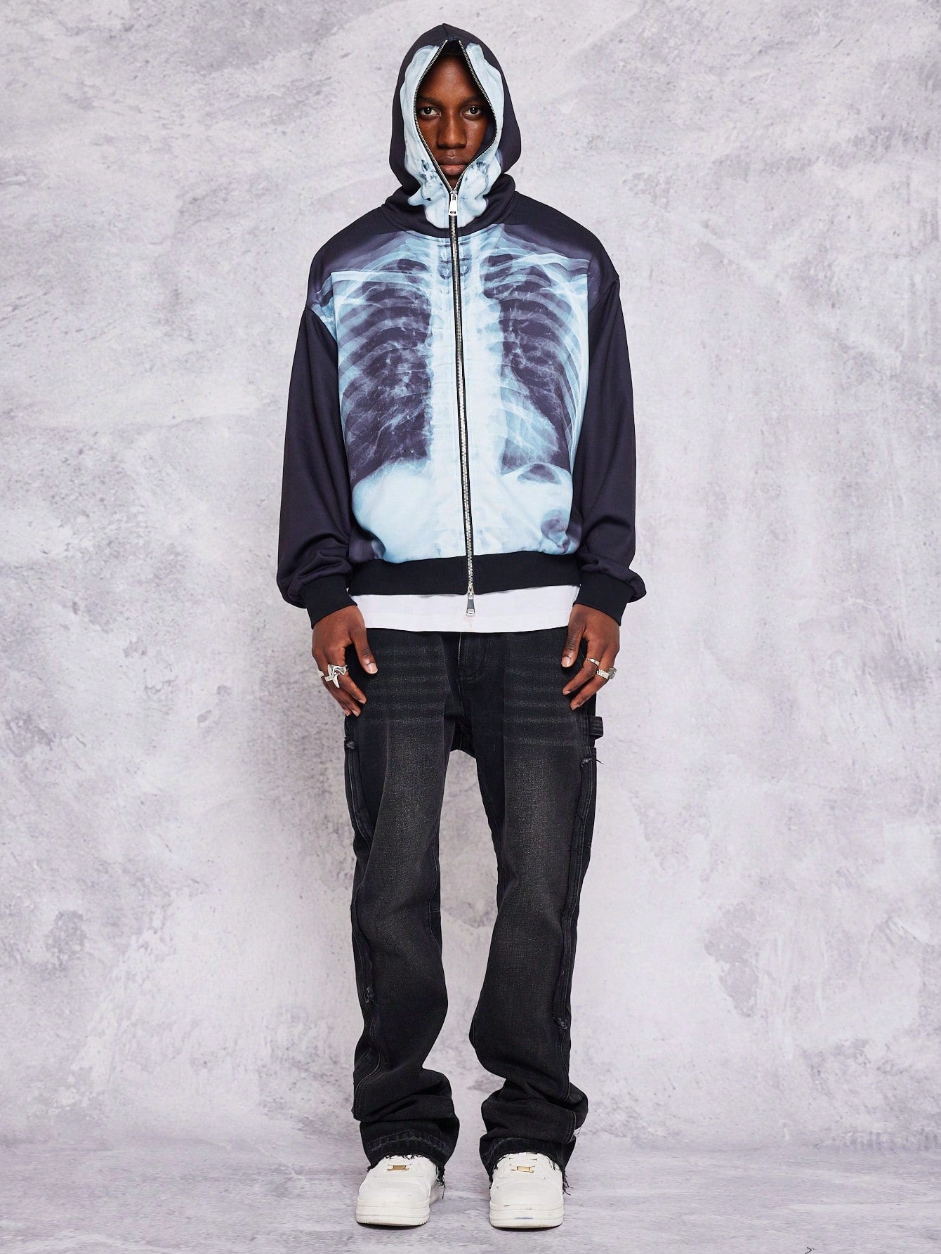 Zip Up Hoodie with X-Ray Print
