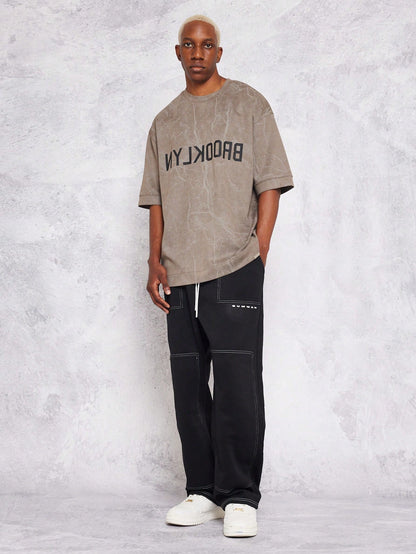 Oversized Suedette Tee With Brooklyn Print
