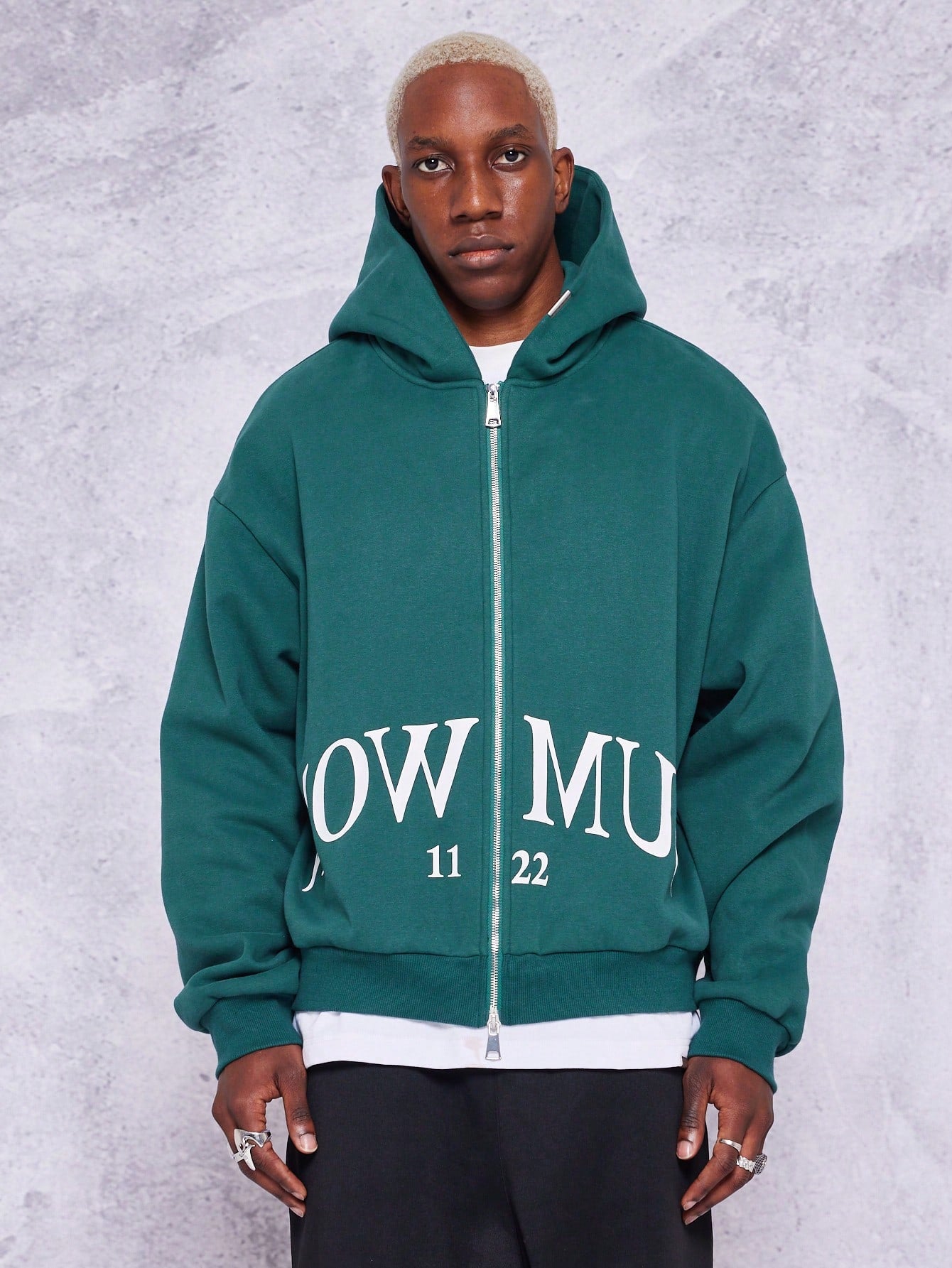 Heavyweight Zip Through Hoodie With Front Print