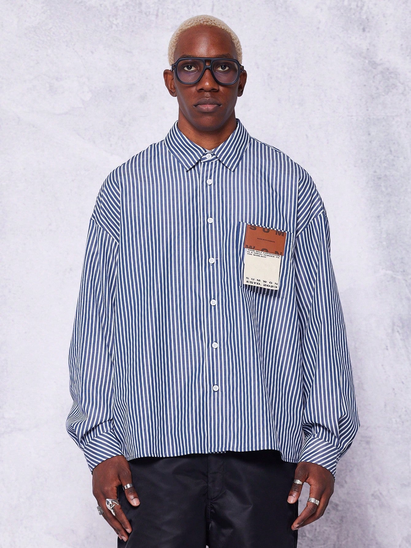 Oversized Pinstripe Shirt With Badge Pocket