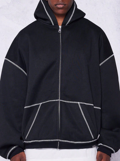 Oversized Fit Zip Through Hoodie With Contrast Stitch
