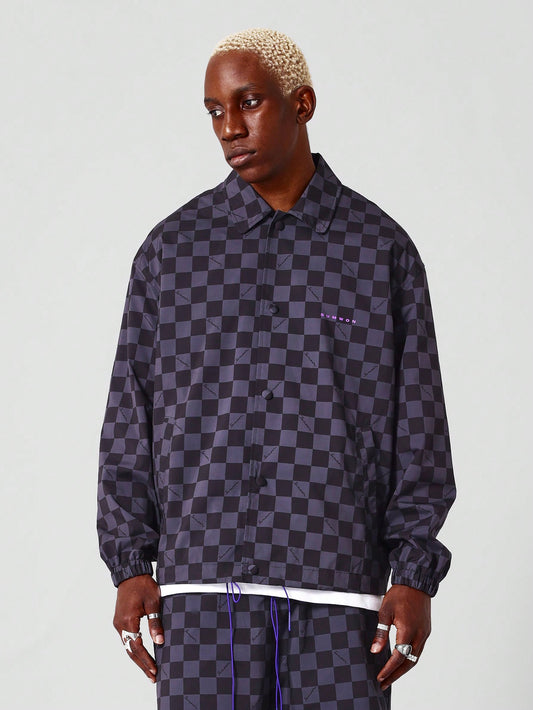 Button Through Jacket With Checkerboard Print