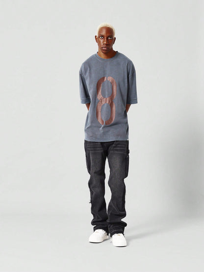 Oversized Fit Washed Tee With Number Print
