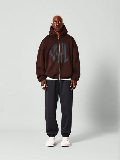 Oversized Fit Zip Through Hoodie With NYC Print