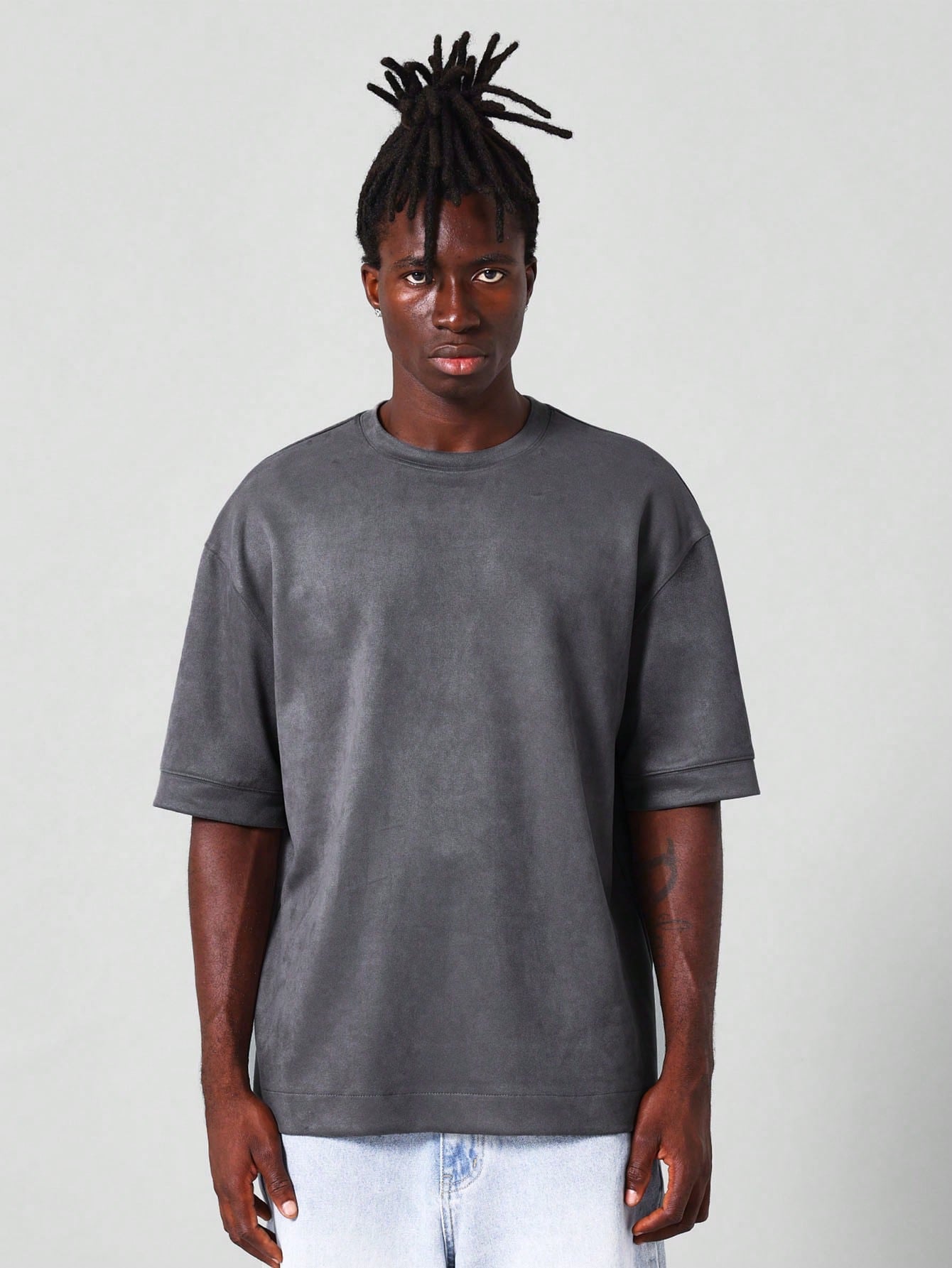 Oversized Fit Essential Suedette Short Sleeve Tee