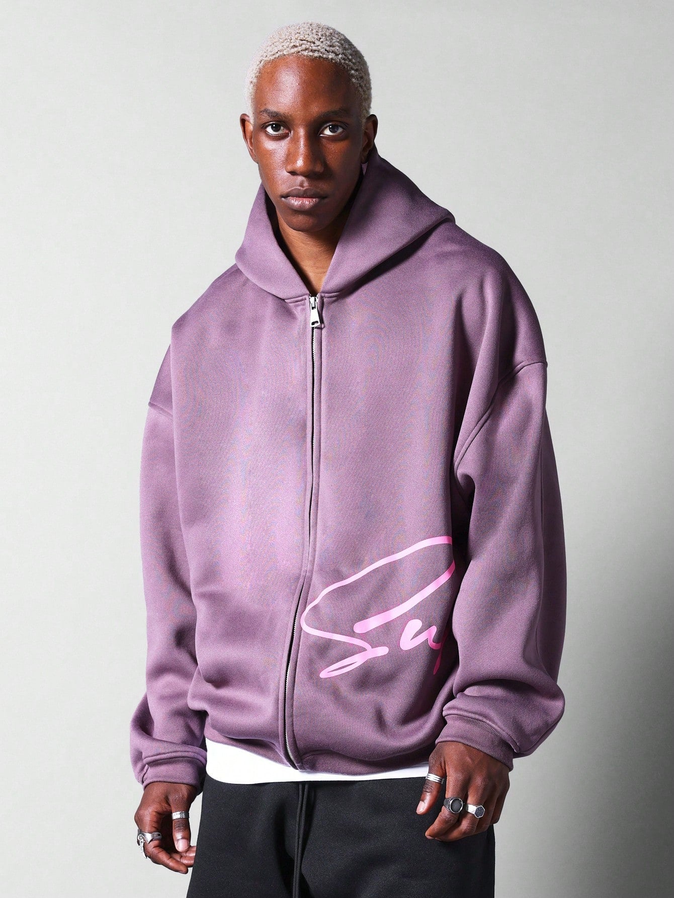 Oversized Zip Through Hoodie With Embroidered Logo