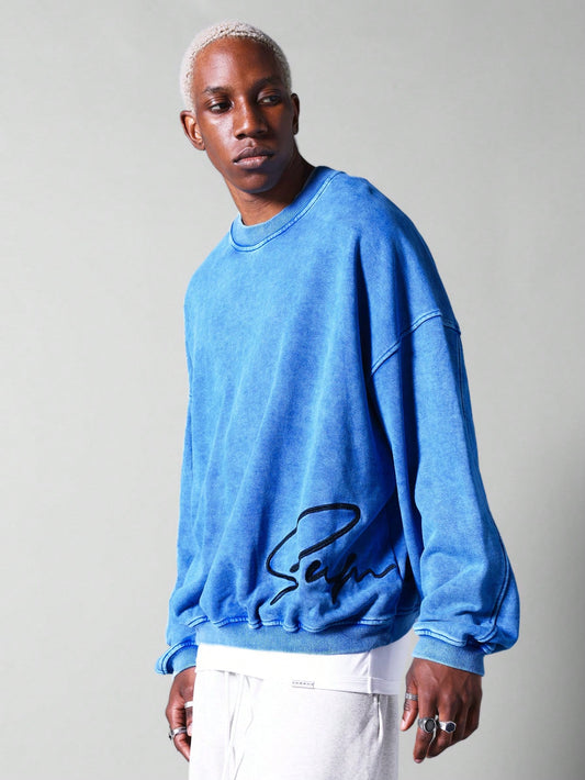 Oversized Fit Washed Sweatshirt With Embroidery