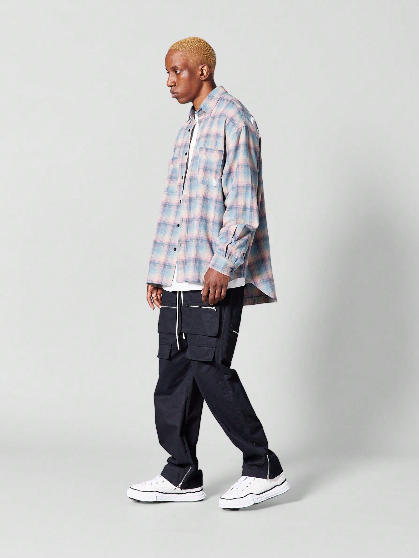 Oversized Fit Checked Shirt With Back Brooklyn Print