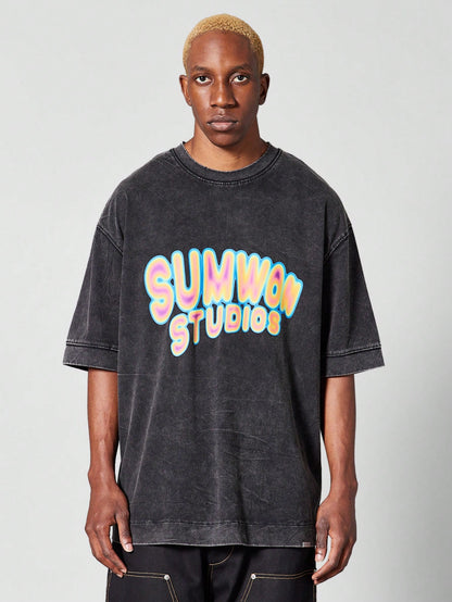 Washed Oversized Fit Tee With Front Print