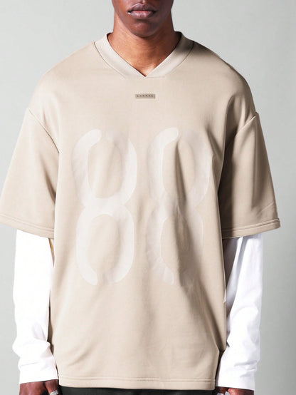 Double Layer Long Sleeve Tee With Front Print