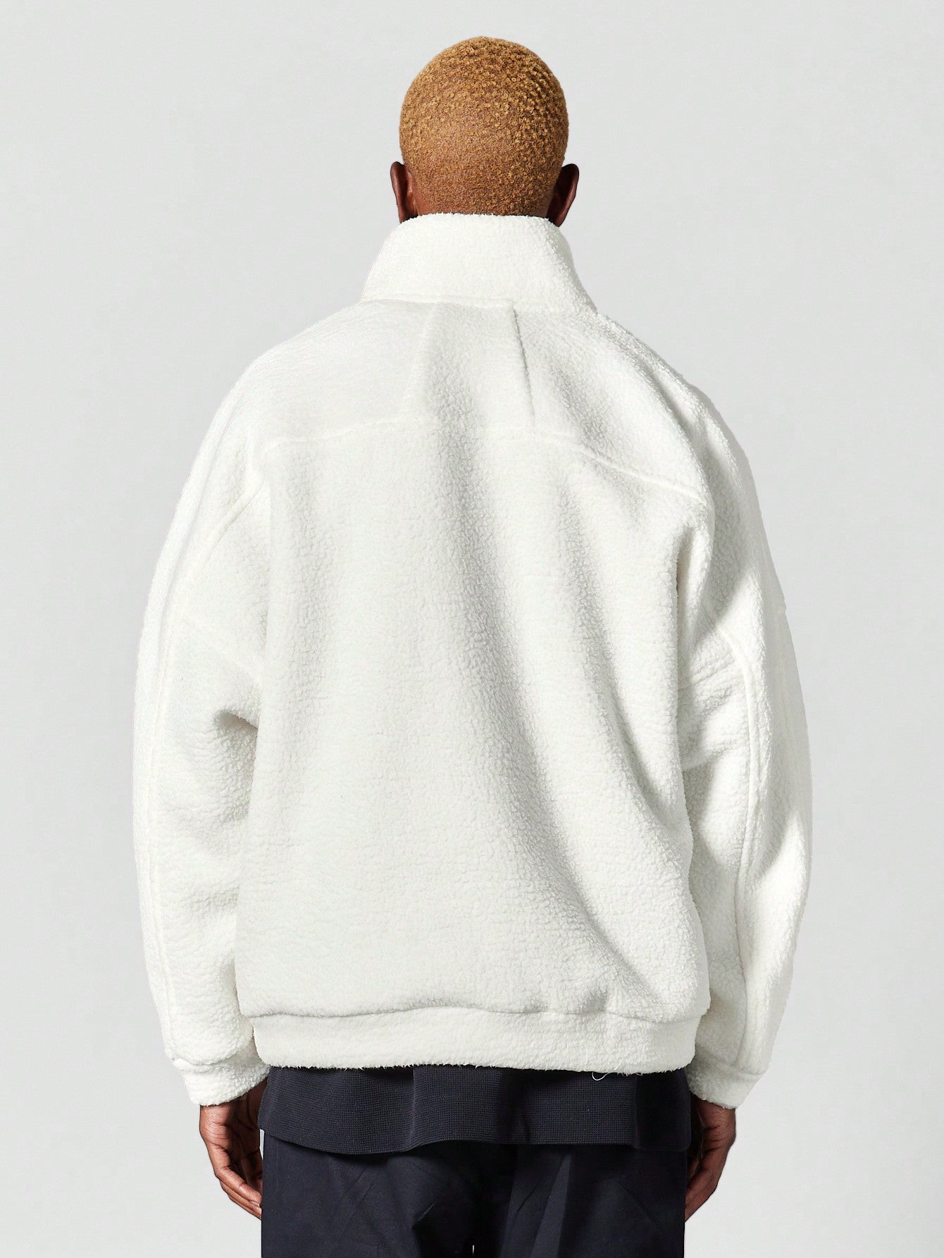 Oversized Fleece Funnel Neck Sweatshirt With Front Embroidery