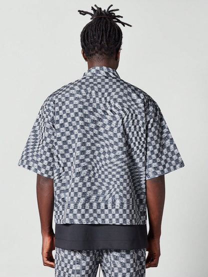 Boxy Fit Nylon Zip Shirt With All Over Print