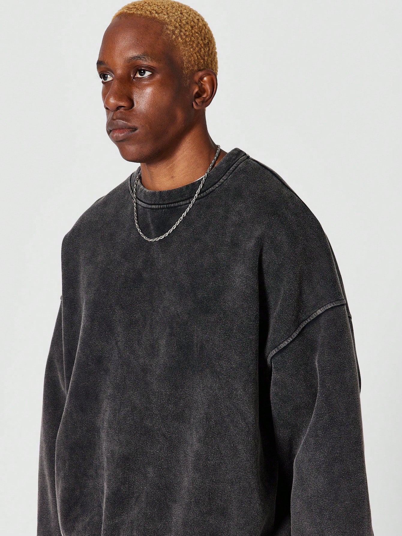 Oversized Fit Washed Sweatshirt With Back Embroidery