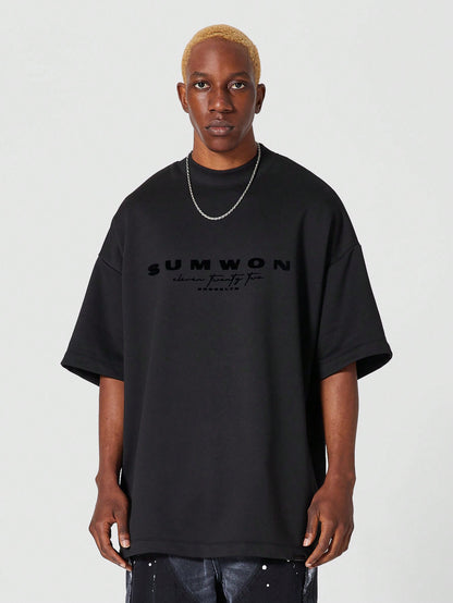 Heavyweight Oversized Fit Mock Neck Tee With Flock Front Print