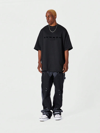 Heavyweight Oversized Fit Mock Neck Tee With Flock Front Print