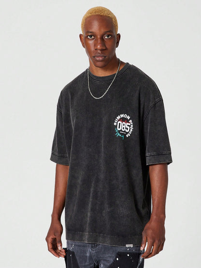 Oversized Fit Washed Tee With Front Print