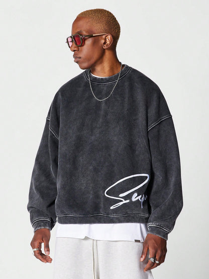 Oversized Fit Washed Sweatshirt With Front And Back Embroidery