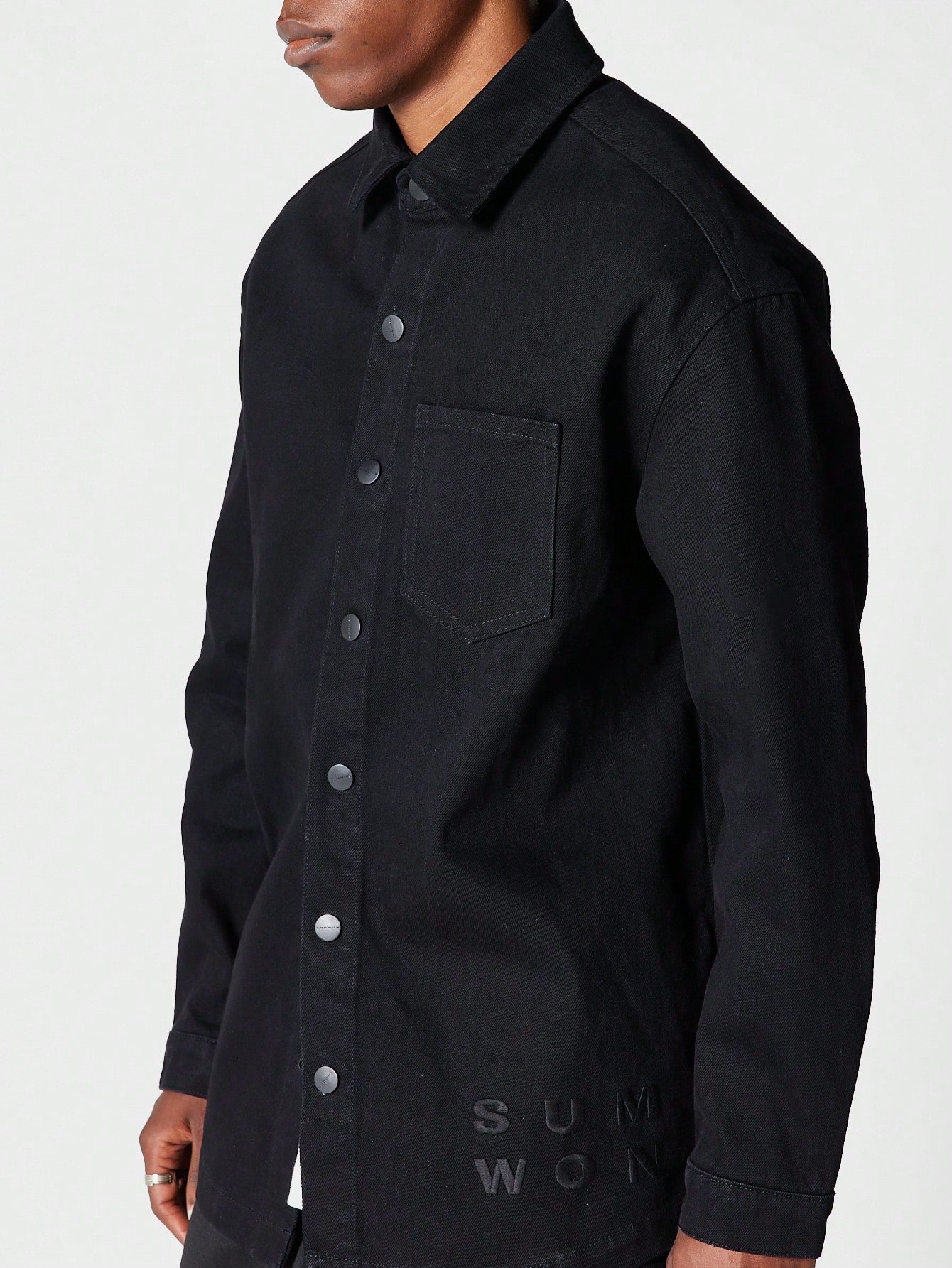 Oversized Fit Denim Shirt With Embossed Print