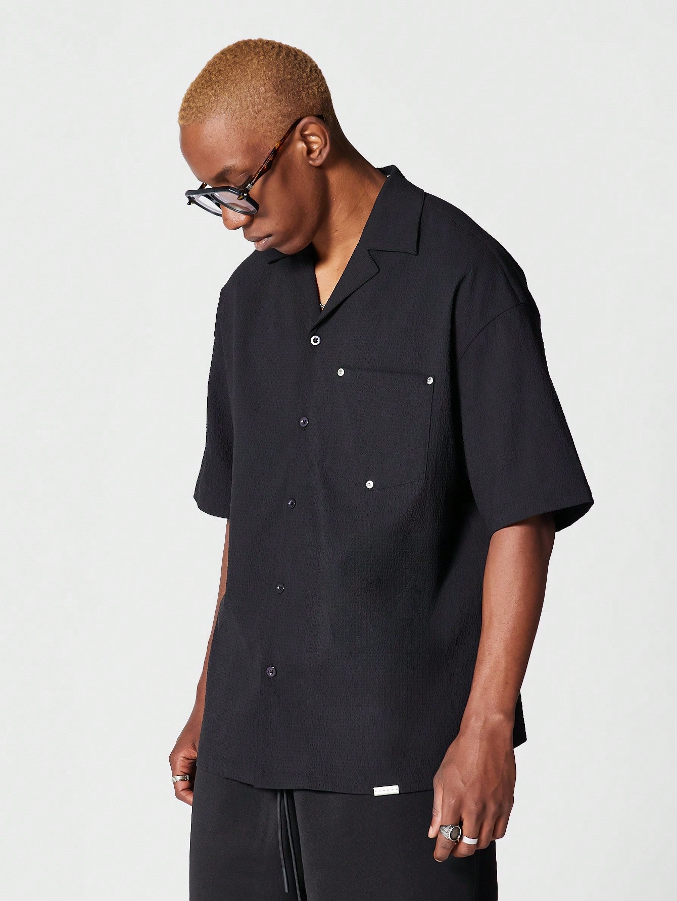 Revere Collar Shirt With Pocket And Rivets