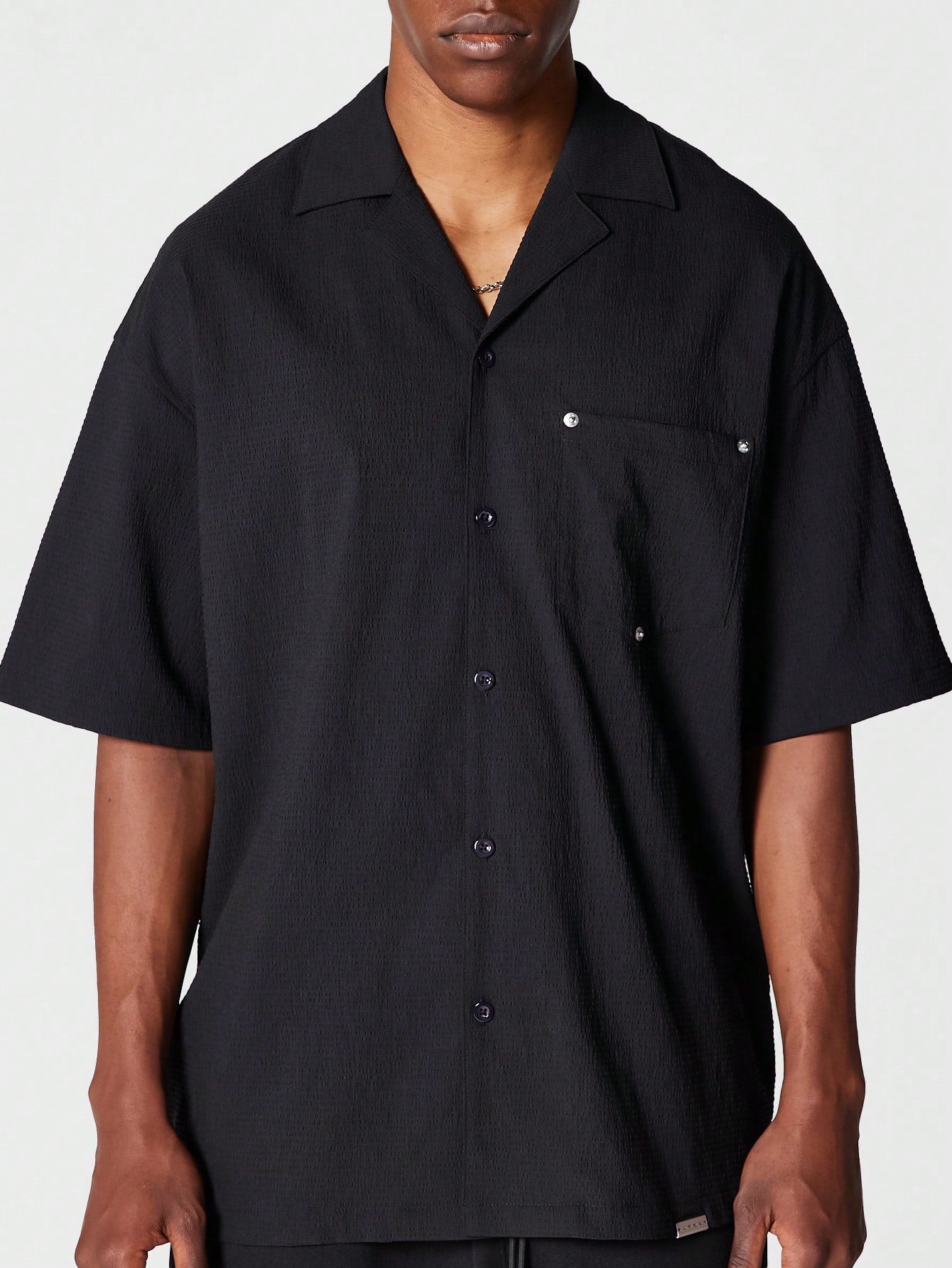 Revere Collar Shirt With Pocket And Rivets