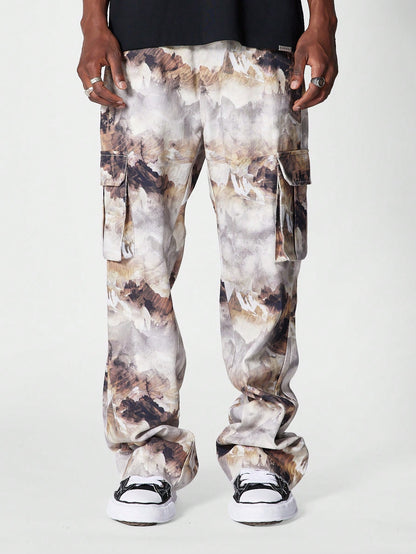Flare Fit Workwear Jean With All Over Print And Cargo Pockets