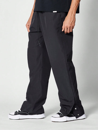 Straight Fit Nylon Trouser With Hidden Side Snaps