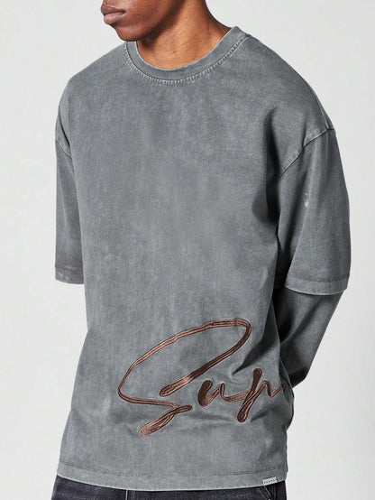 Double Layer Long Sleeve Tee With Embroidered Logo