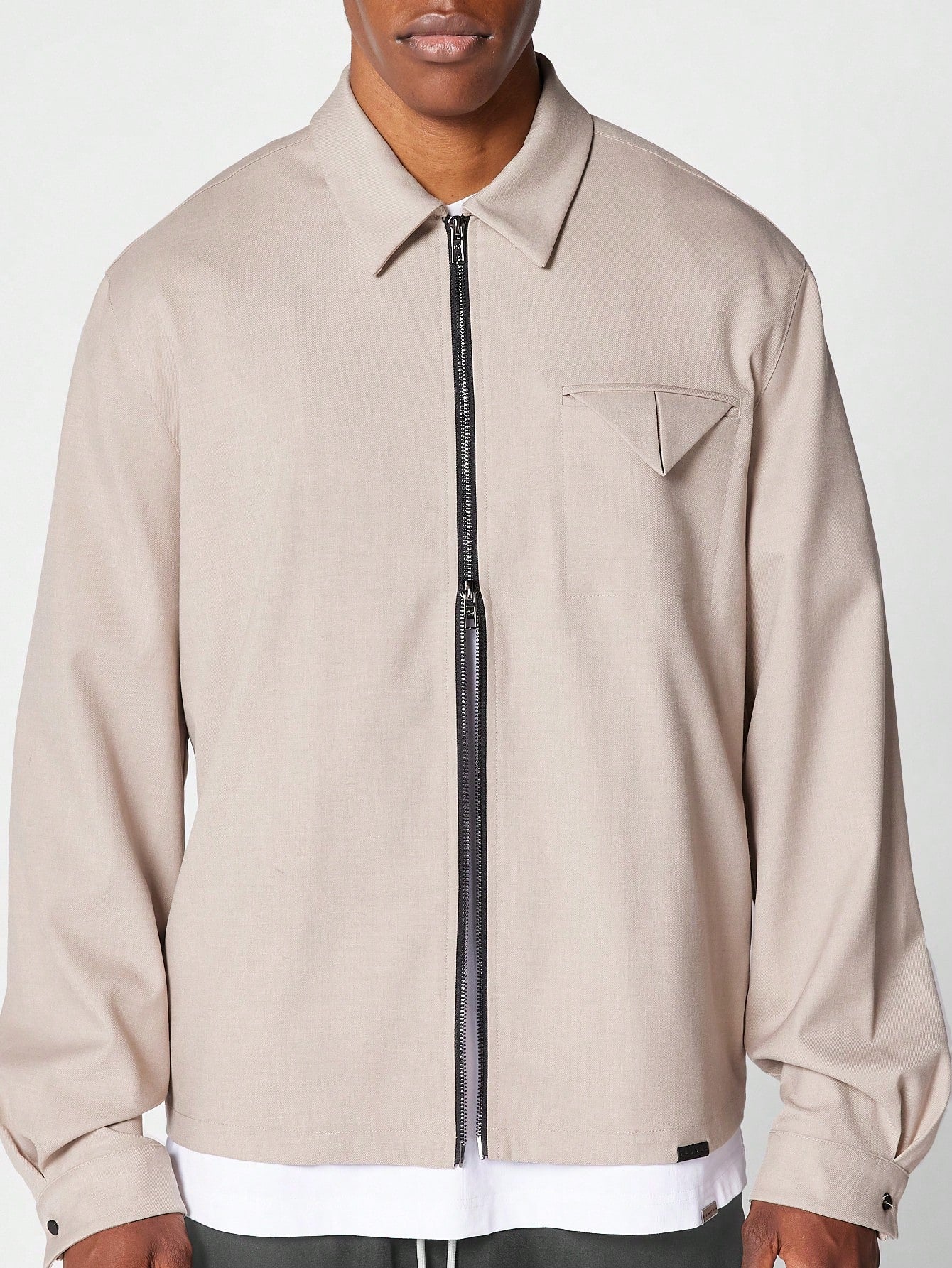Zip Through Shirt With Pocket Square