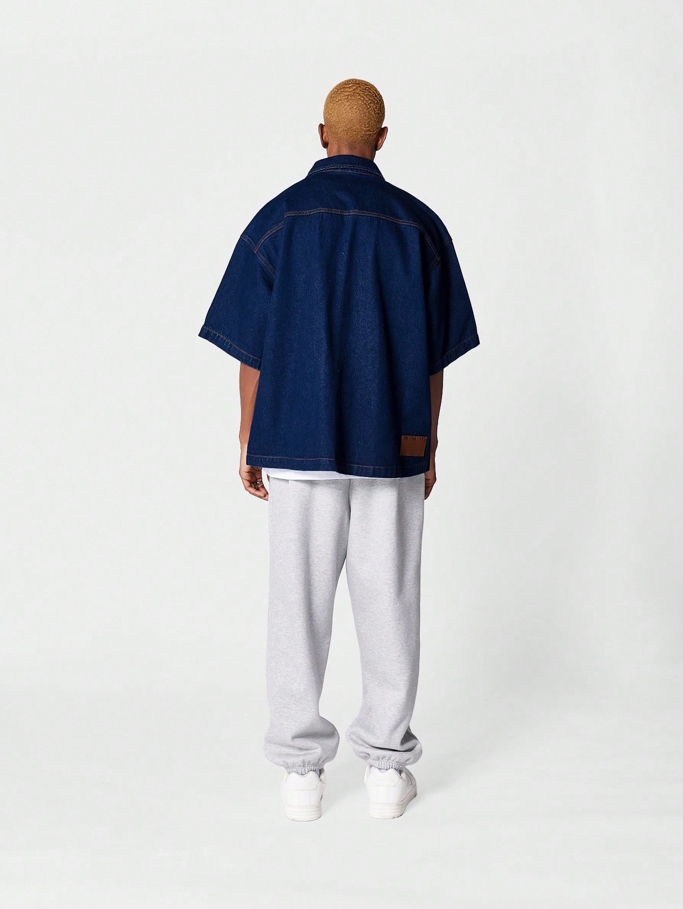 Oversized Fit Short Sleeve Denim Shirt With Front Pocket