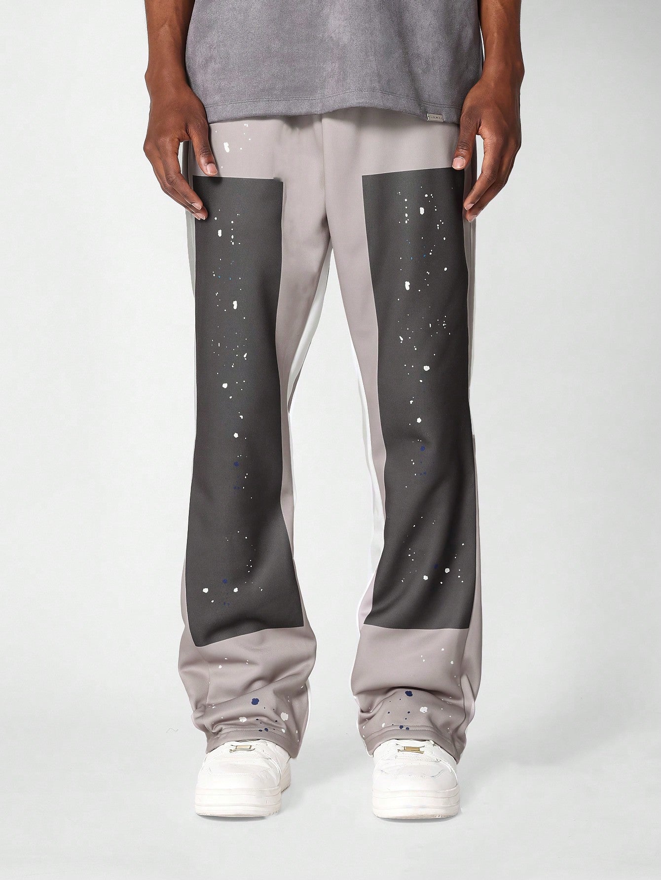 Flare Fit Jogger With Contrast Panel And Paint Print