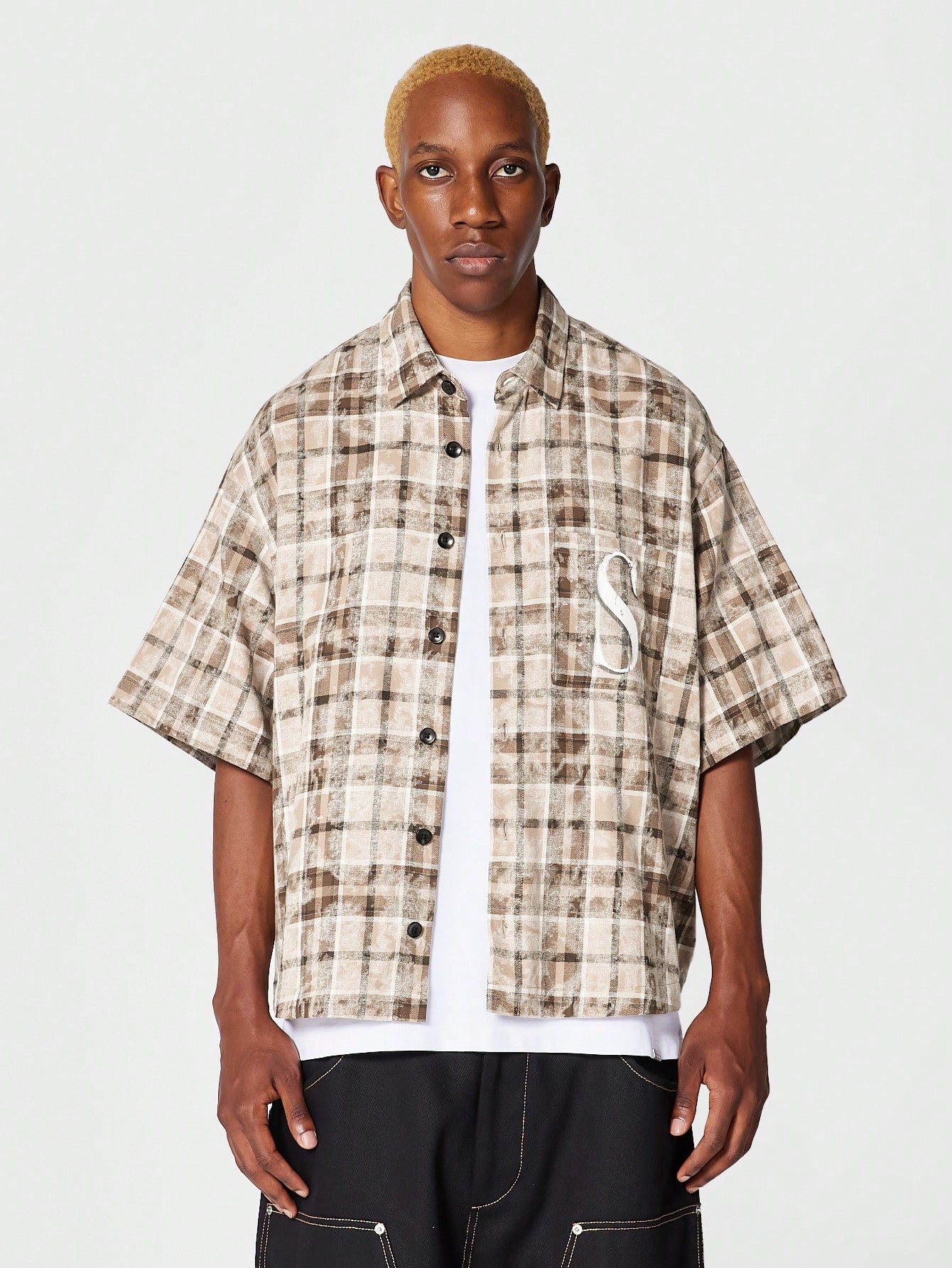 Oversized Fit Checked Shirt With Front And Back Print
