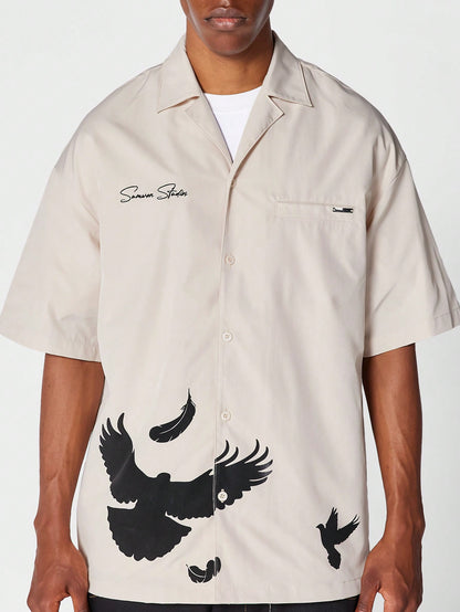 Revere Collar Short Sleeve Shirt With Front Print