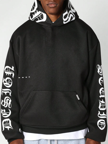 Overhead Hoodie With Gothic Print