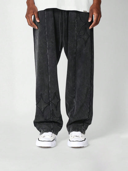 Drop Crotch Washed Jogger With Embroidery