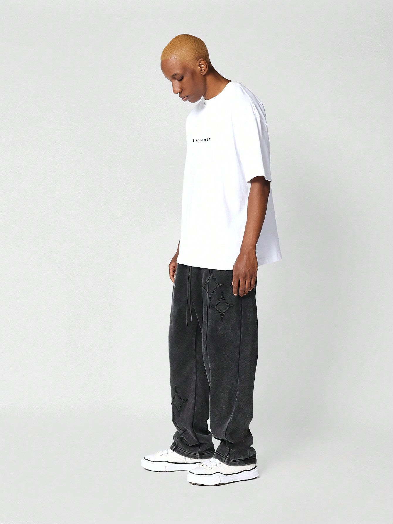 Drop Crotch Washed Jogger With Embroidery