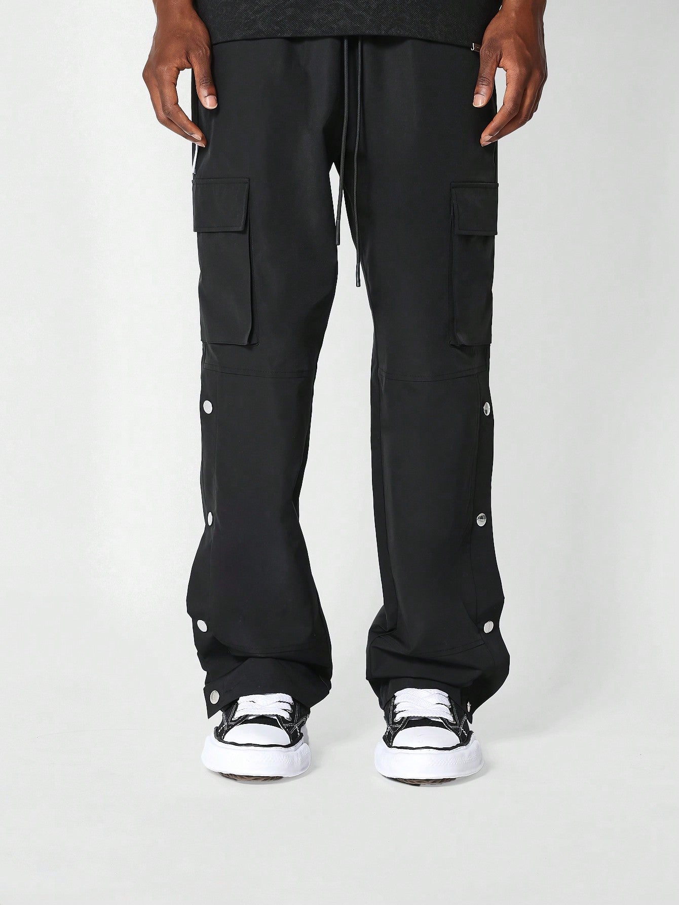 Straight Fit Nylon Trouser With Side Snaps