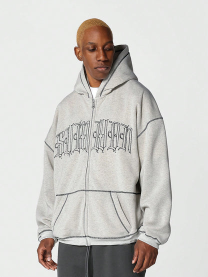 Zip Through Hoodie With Front Embroidery