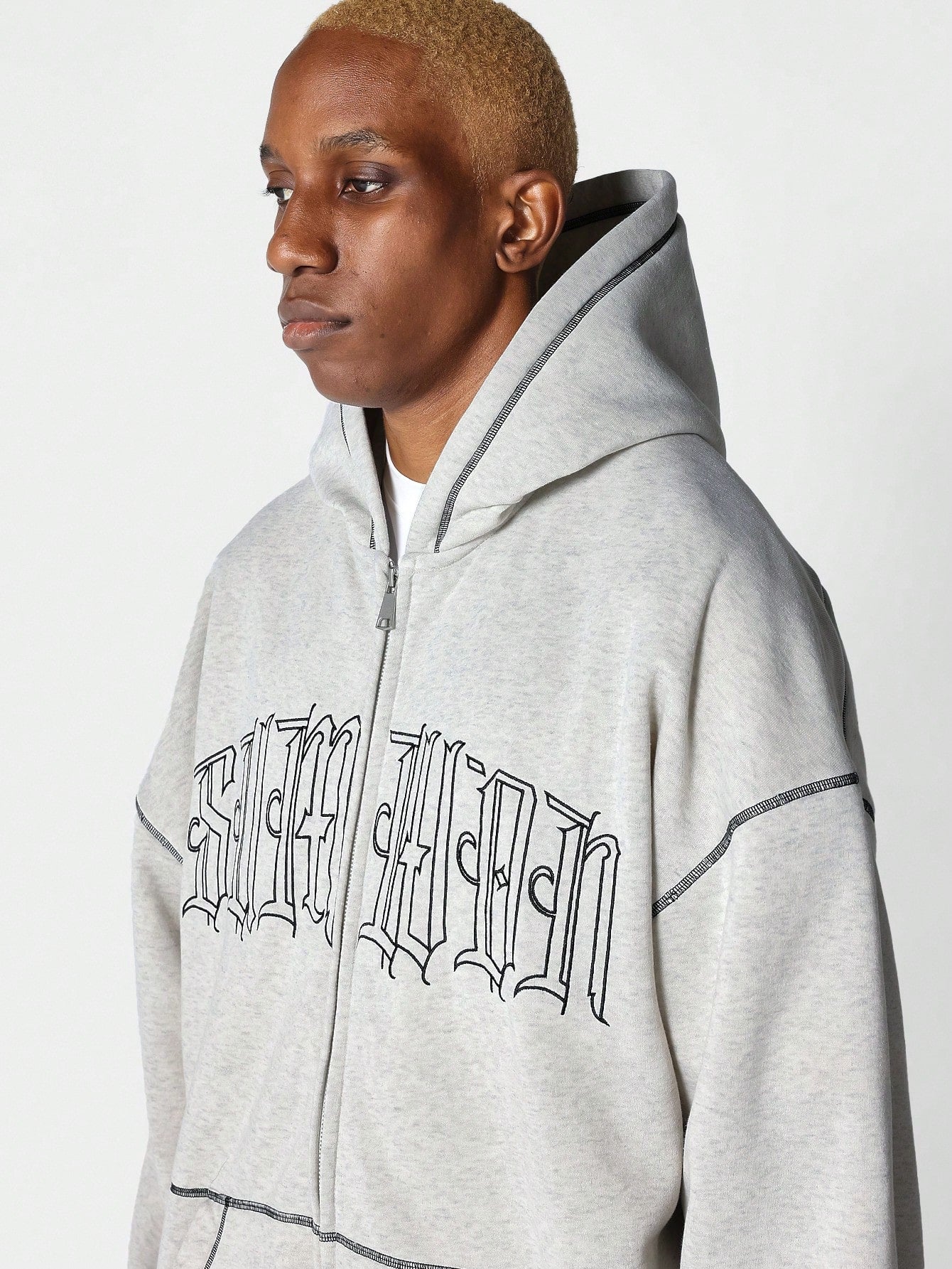 Zip Through Hoodie With Front Embroidery